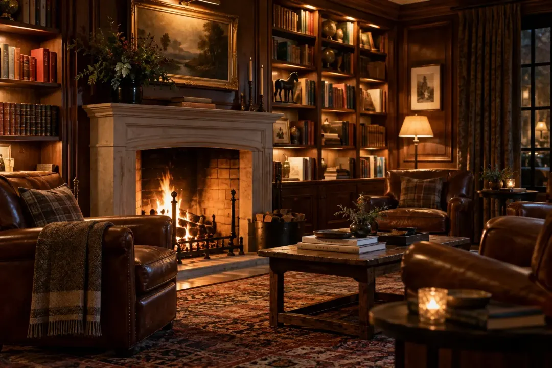 The library with the open fire